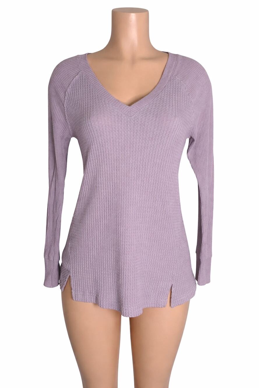 Anthro Maeve Lavender Waffle Knit V Neck Top Medium Boho Soft Stretch